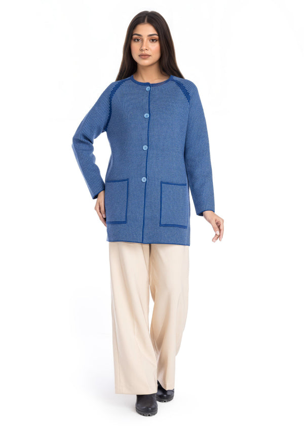 R-Blue-Round Neck Cardigan Reglan Sleeve Sweater (25Y-097-67)