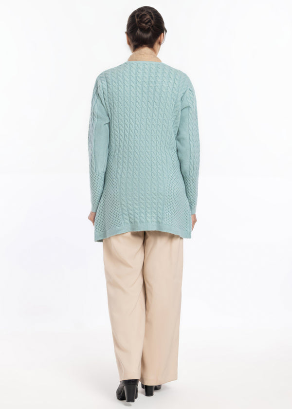 Aqua-Lapel Collar Full Sleeves Cardigan Sweater (25Y-099-67)