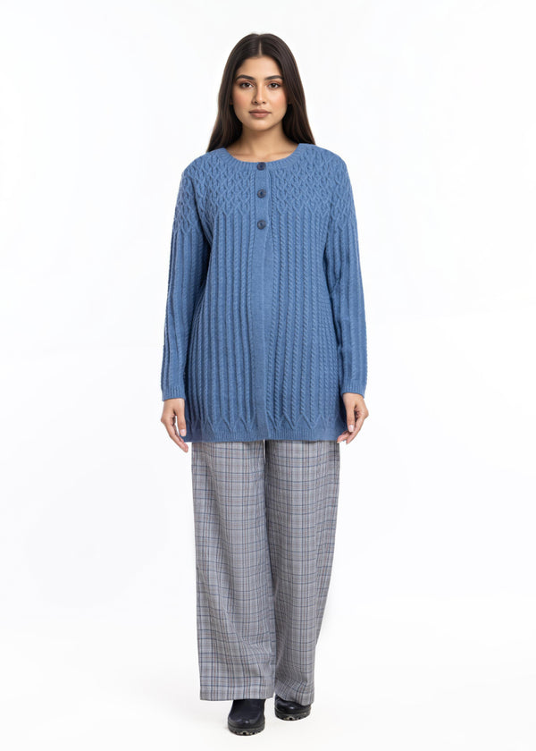Blue-Round Neck Cardigan Full Sleeves Sweater (25Y-103-67)