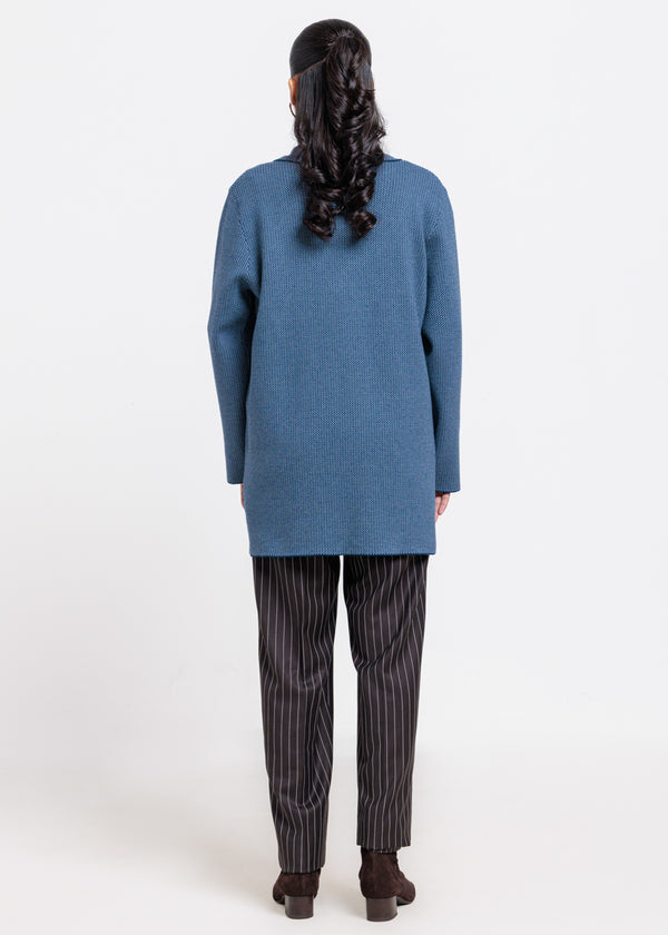 Blue-Notched Collar Full Sleeves Cardigan Sweater (25Y-106-67)