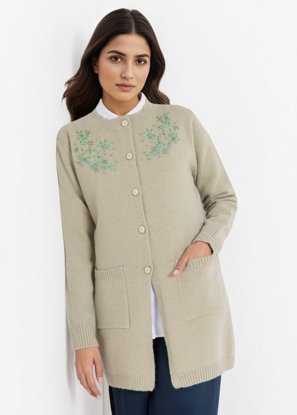 Lime-Round Neck Full Sleeves Cardigan Sweater (25Y-107-67)