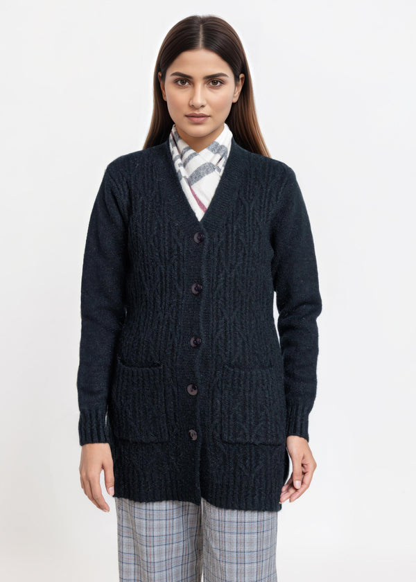 Black-V-Cardigan Full Sleeves Sweater (25Y-110-67)