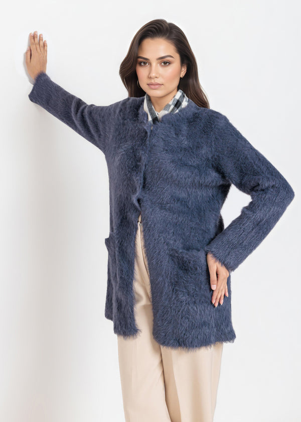 Grey-Round Neck Full Sleeves Cardigan Sweater (25Y-112-67)