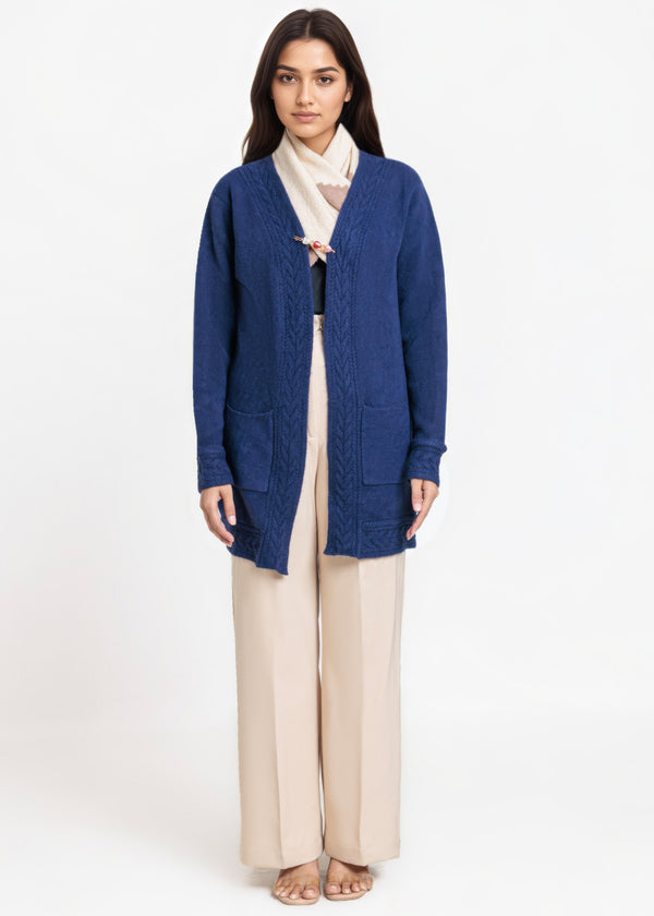 Navy-V-Cardigan Full Sleeves Sweater (25Y-114-67)