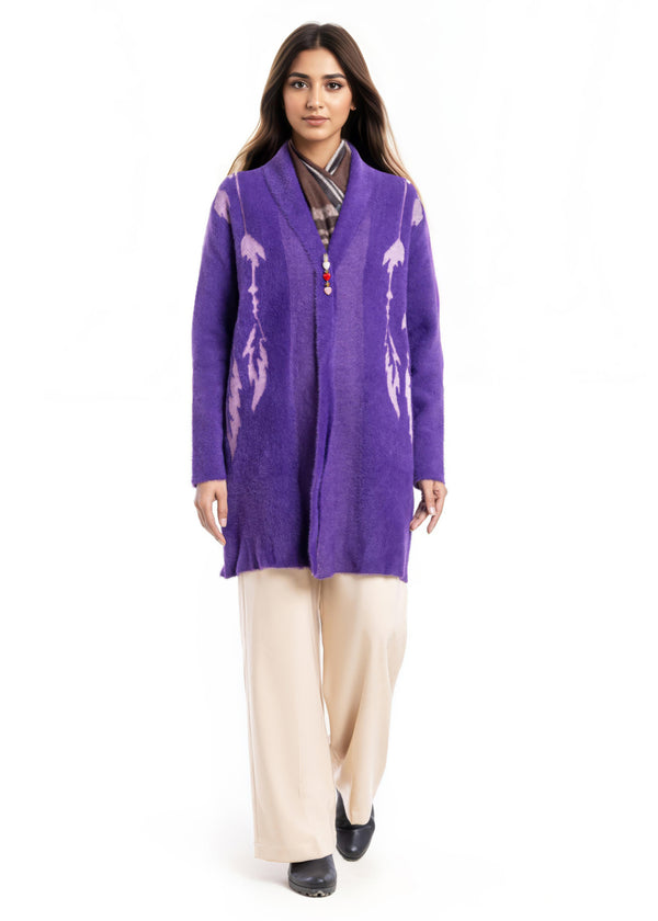 Mauve-Front Open Full Sleeves Cardigan Sweater (25Y-115-67)