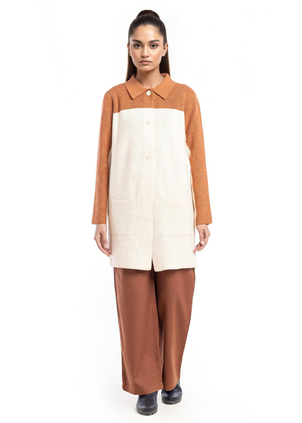 Beige-Wing Collar Full Sleeves Cardigan Sweater (25Y-116-67)