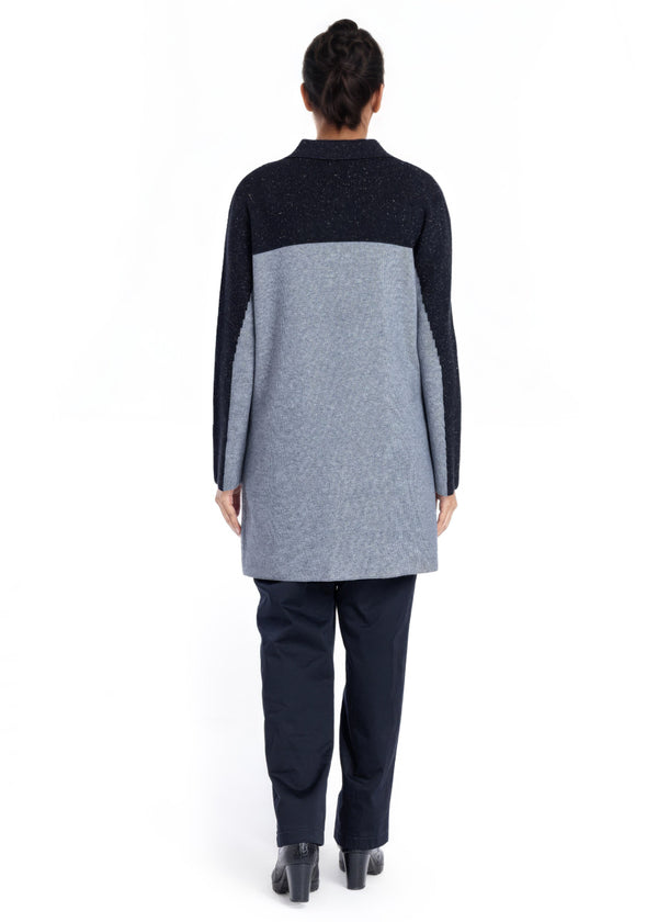 Grey-Wing Collar Full Sleeves Cardigan Sweater (25Y-116-67)