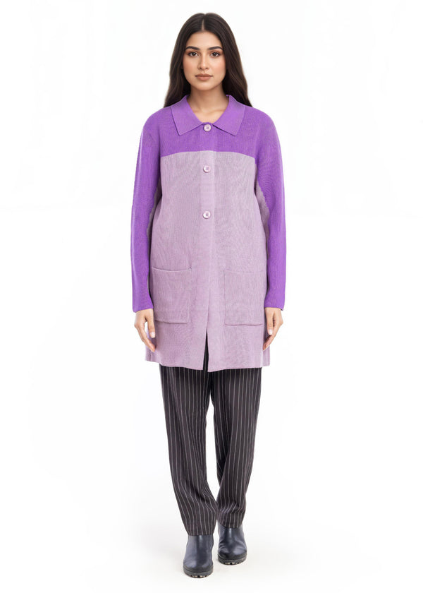 L-Plum-Wing Collar Full Sleeves Cardigan Sweater (25Y-116-67)