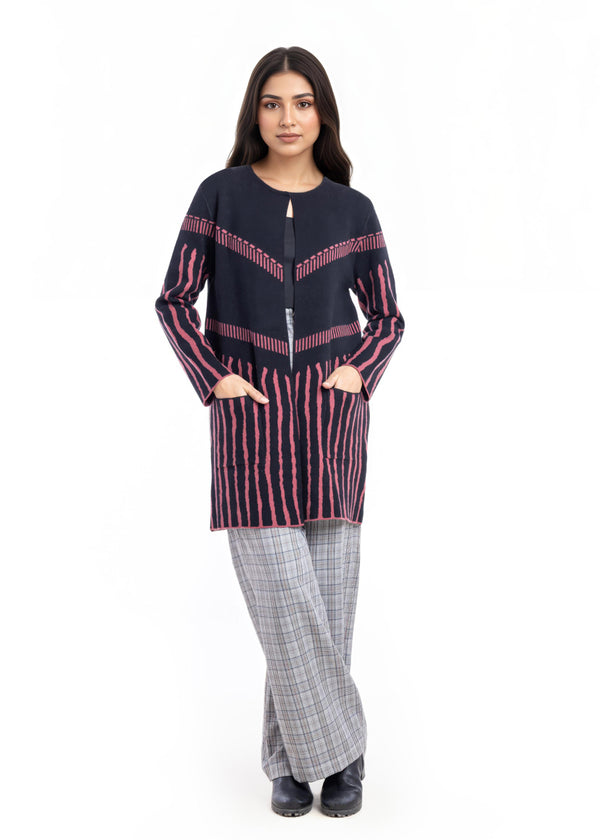 Black-Round Neck Cardigan Full Sleeves Sweater (25Y-117-67)