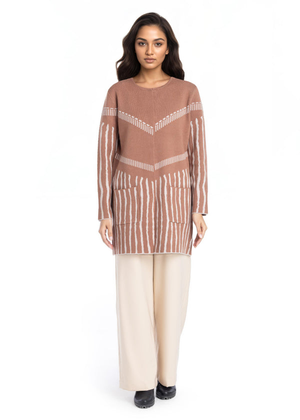 Brown-Round Neck Cardigan Full Sleeves Sweater (25Y-117-67)