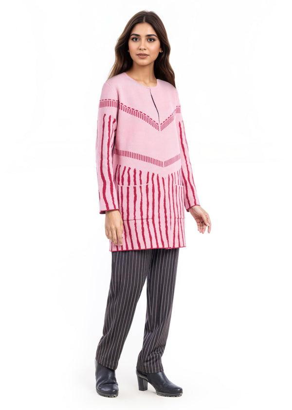 Pink-Round Neck Cardigan Full Sleeves Sweater (25Y-117-67)
