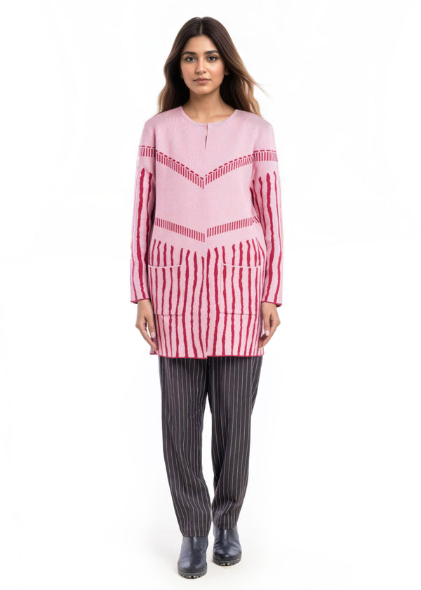 Pink-Round Neck Cardigan Full Sleeves Sweater (25Y-117-67)