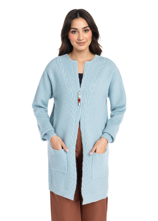 Aqua-Round Neck Cardigan Full Sleeves Sweater (25Y-118-67)