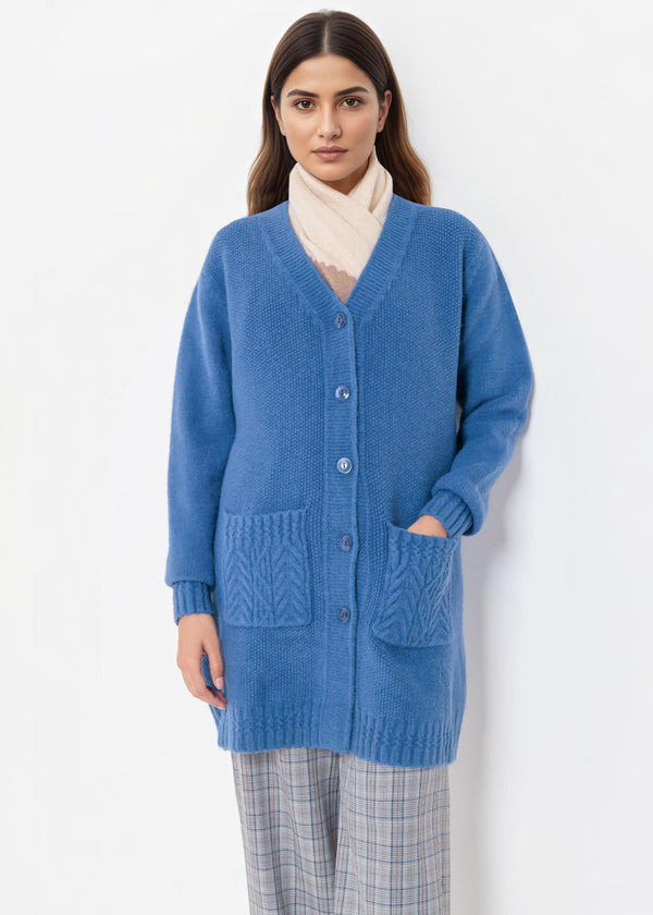 Blue-V-Cardigan Full Sleeves Sweater (25Y-121-67)