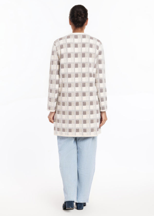 O-White-Round Neck Cardigan Full Sleeves Sweater (25Y-123-67)