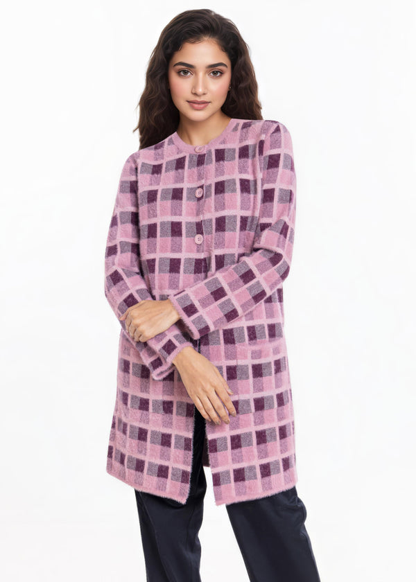 Plum-Round Neck Cardigan Full Sleeves Sweater (25Y-123-67)