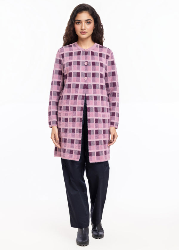 Plum-Round Neck Cardigan Full Sleeves Sweater (25Y-123-67)