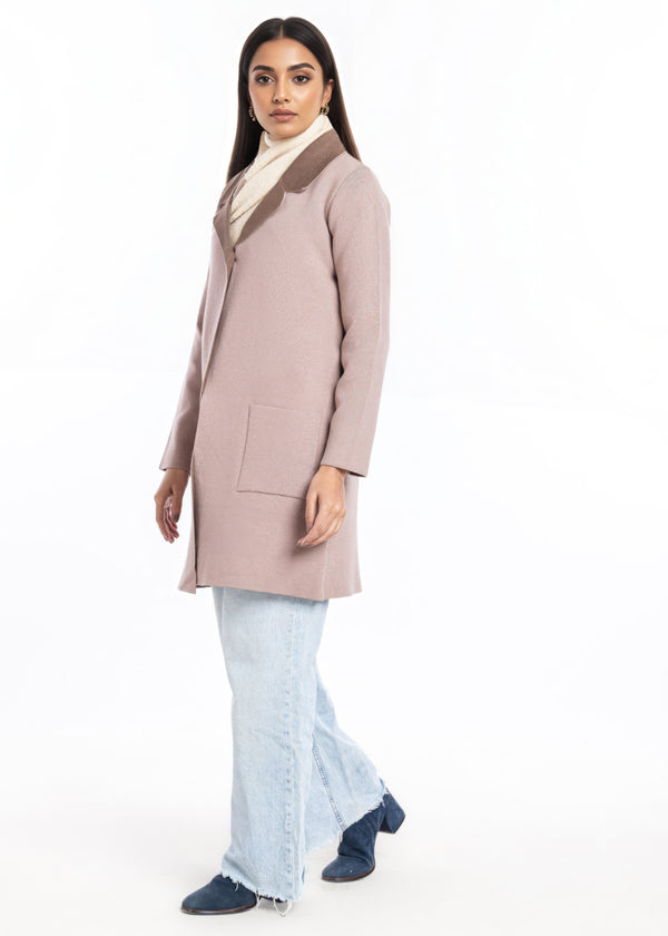 Beige-Wing Collar Full Sleeves Cardigan Sweater (25Y-124-67)