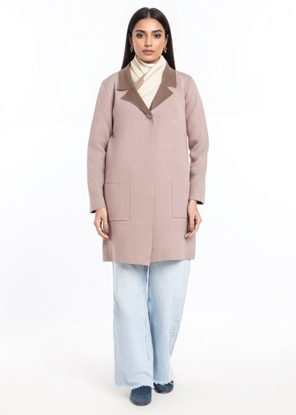 Beige-Wing Collar Full Sleeves Cardigan Sweater (25Y-124-67)