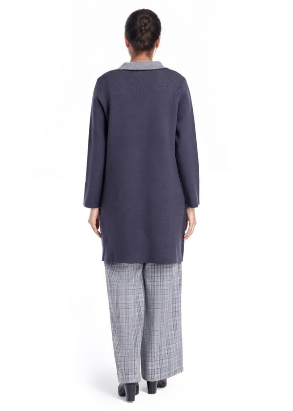 Charcoal-Wing Collar Full Sleeves Cardigan Sweater (25Y-124-67)