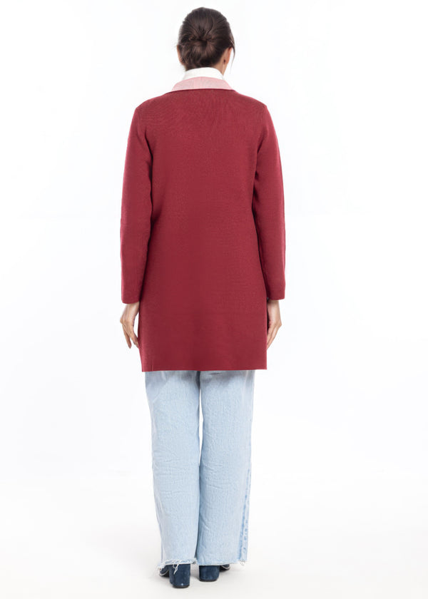 Maroon-Wing Collar Full Sleeves Cardigan Sweater (25Y-124-67)