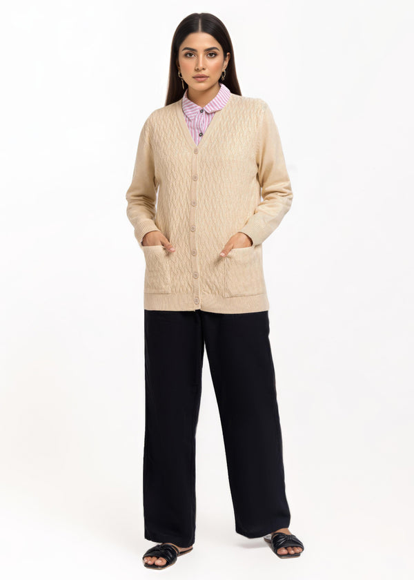 Beige-V-Cardigan Full Sleeves Sweater (25Y-201-67)