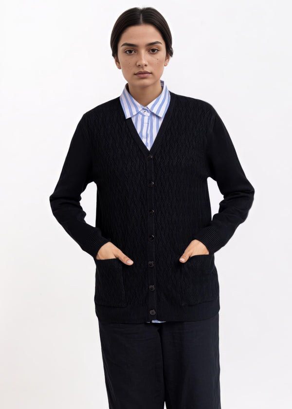 Black-V-Cardigan Full Sleeves Sweater (25Y-201-67)