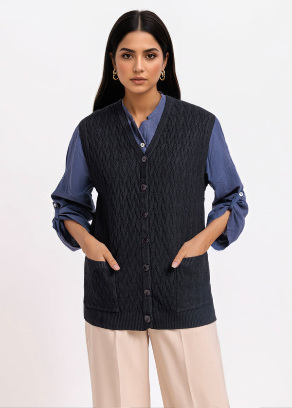 Black-V-Cardigan Sando Sweater (25Y-202-67)