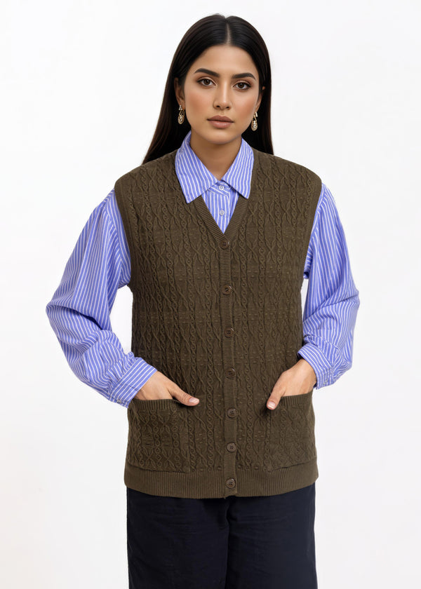 Olive-V-Cardigan Sando Sweater (25Y-204-67)