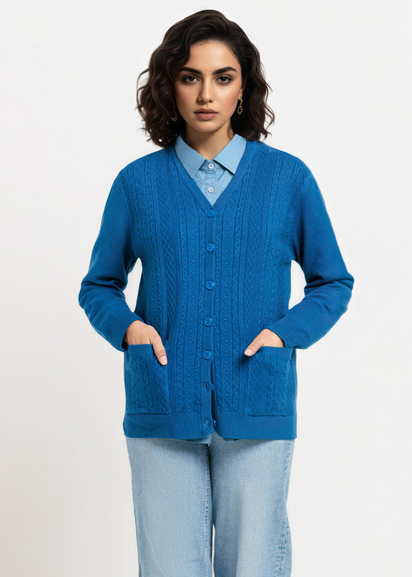 Blue-V-Cardigan Full Sleeves Sweater (25Y-205-67)