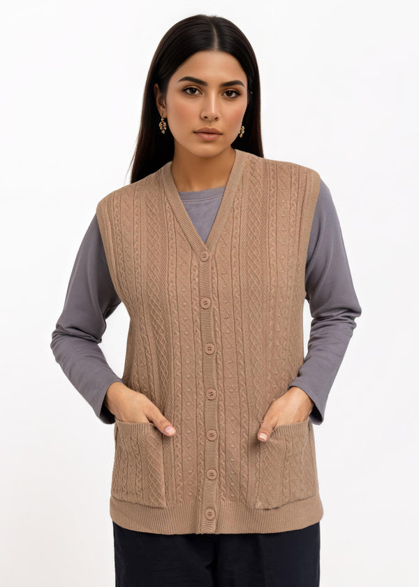 D-Beige-V-Cardigan Sando Sweater (25Y-206-67)