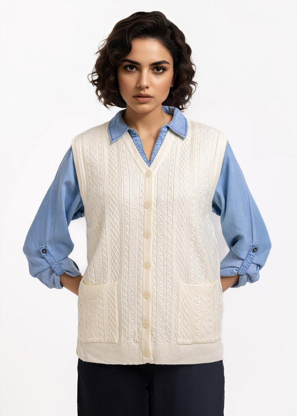 White-V-Cardigan Sando Sweater (25Y-206-67)