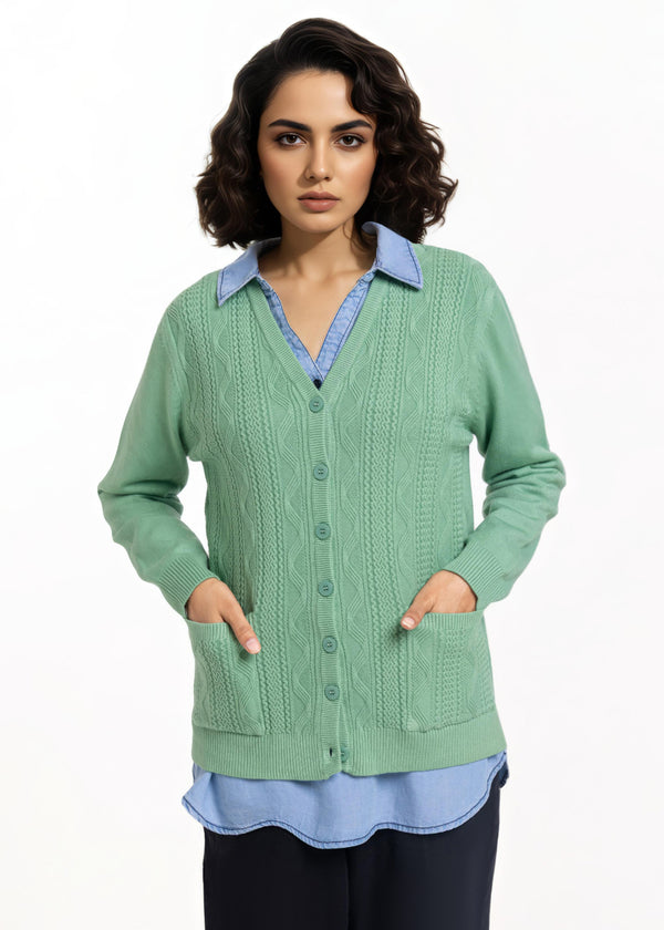 Green-V-Cardigan Full Sleeves Sweater (25Y-207-67)