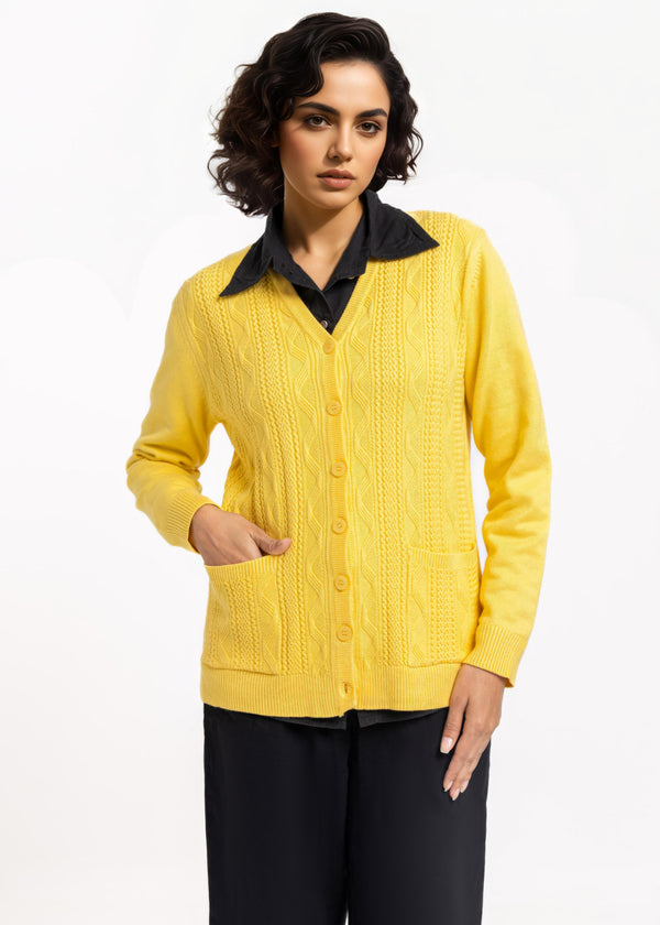 Yellow-V-Cardigan Full Sleeves Sweater (25Y-207-67)