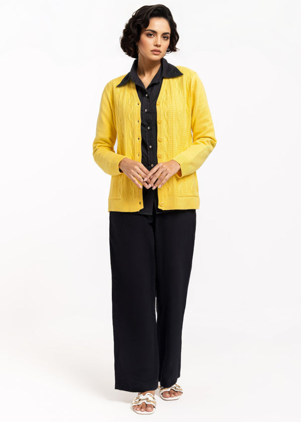 Yellow-V-Cardigan Full Sleeves Sweater (25Y-207-67)