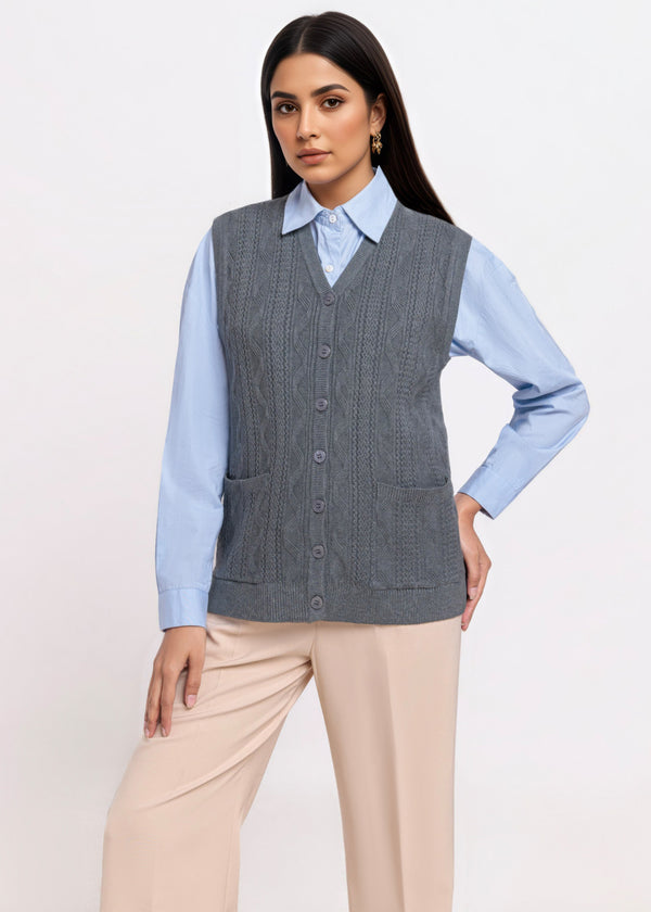 Grey-V-Cardigan Sando Sweater (25Y-208-67)