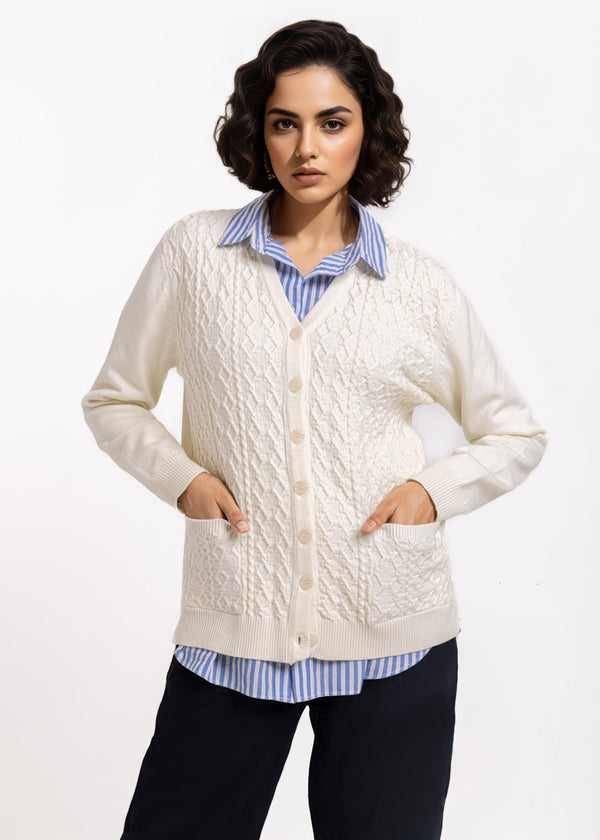 White-V-Cardigan Full Sleeves Sweater (25Y-209-67)