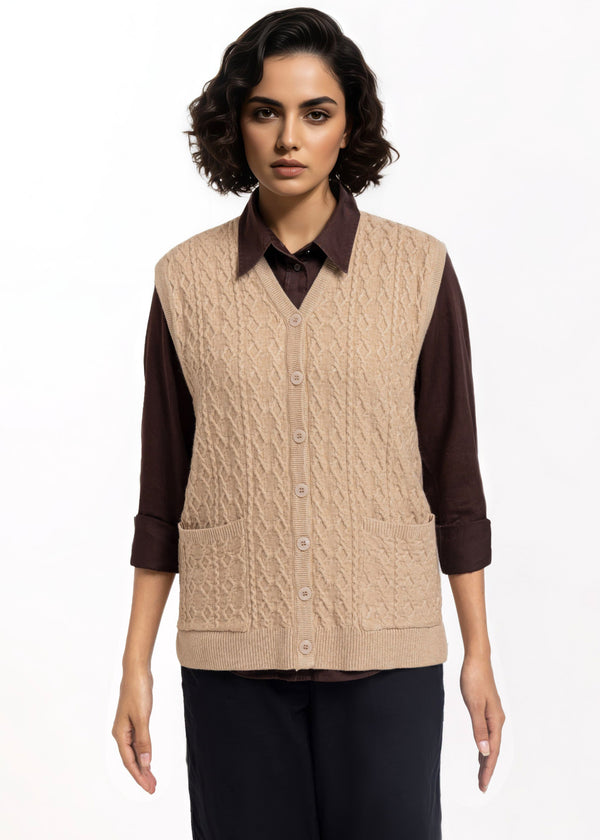 D-Beige-V-Cardigan Sando Sweater (25Y-210-67)