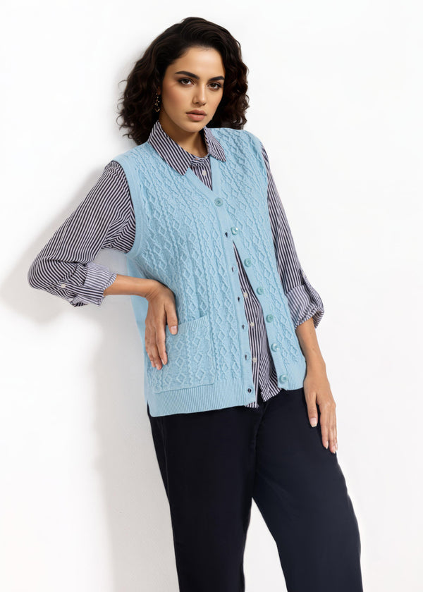 Sky-Blue-V-Cardigan Sando Sweater (25Y-210-67)