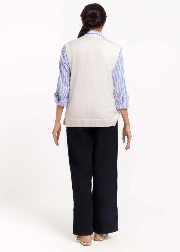 White-V-Cardigan Sando Sweater (25Y-210-67)