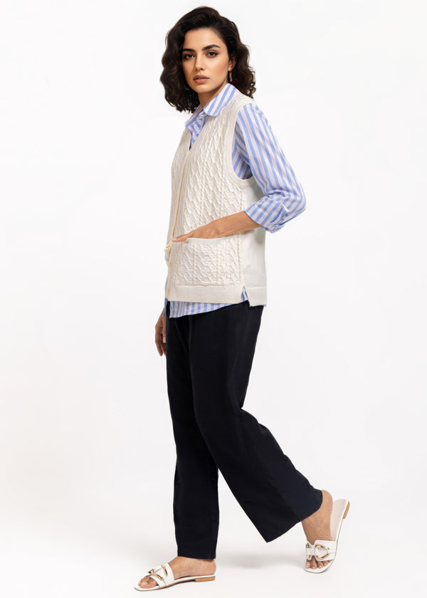 White-V-Cardigan Sando Sweater (25Y-210-67)