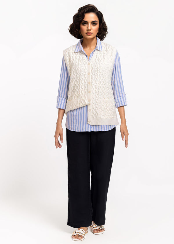 White-V-Cardigan Sando Sweater (25Y-210-67)