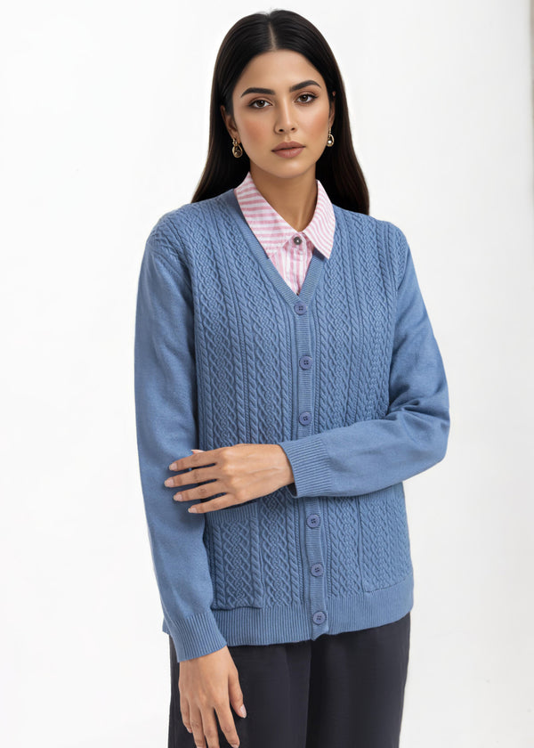 Blue-V-Cardigan Full Sleeves Sweater (25Y-211-67)