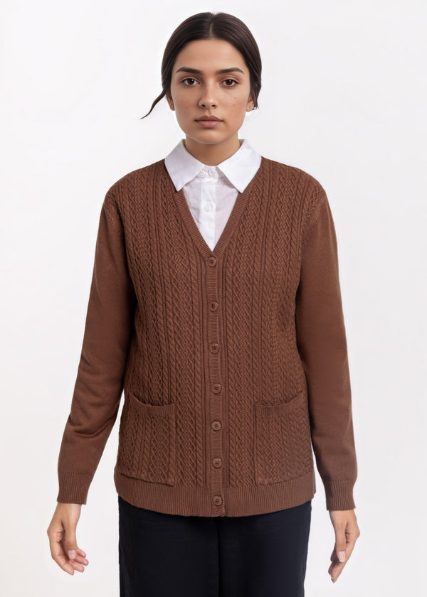 Brown-V-Cardigan Full Sleeves Sweater (25Y-211-67)