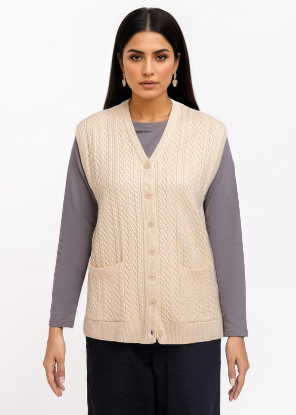 Beige-V-Cardigan Sando Sweater (25Y-212-67)