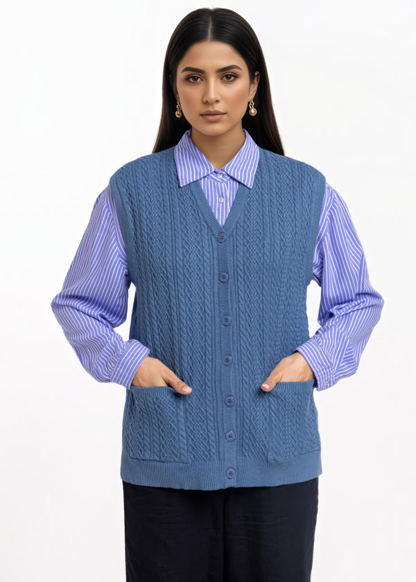 Blue-V-Cardigan Sando Sweater (25Y-212-67)