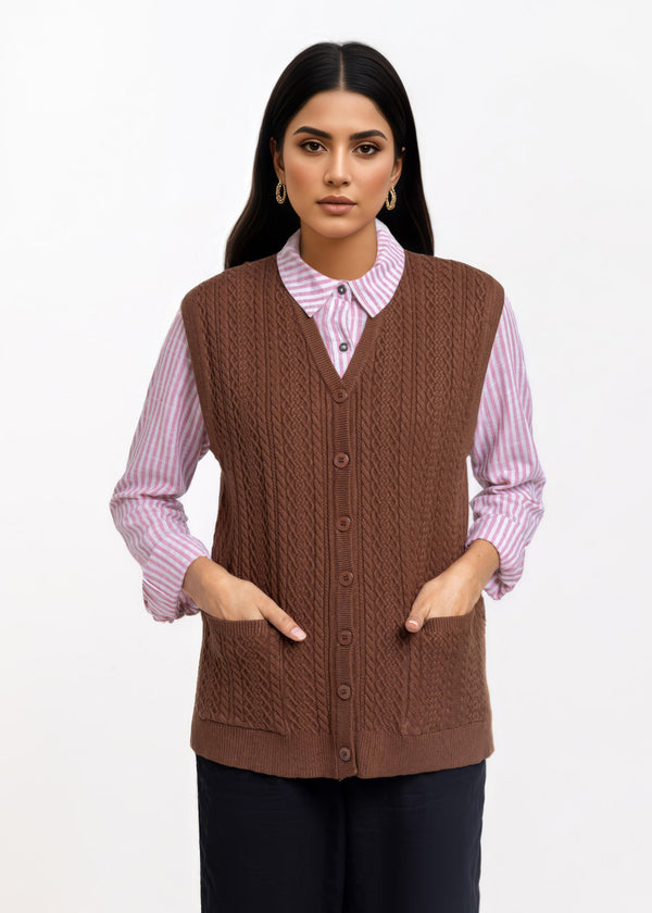 Brown-V-Cardigan Sando Sweater (25Y-212-67)
