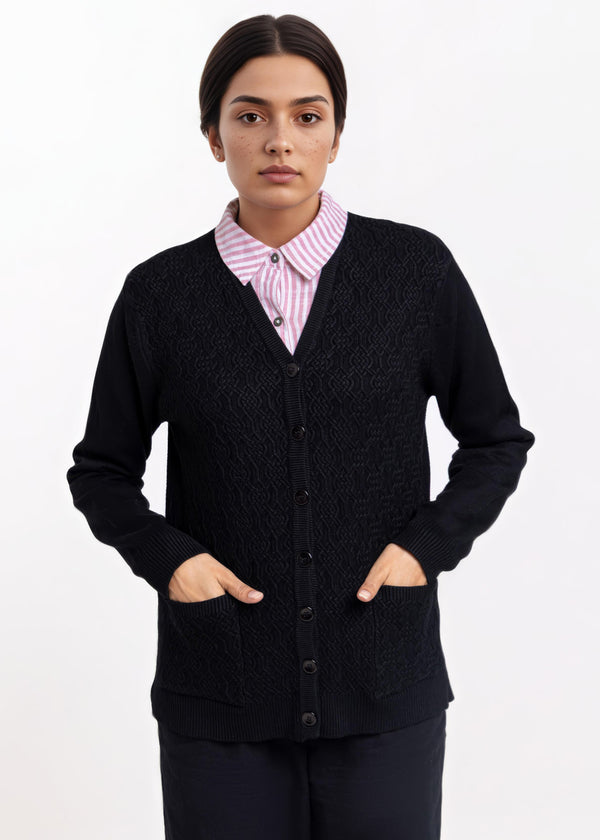 Black-V-Cardigan Full Sleeves Sweater (25Y-213-67)