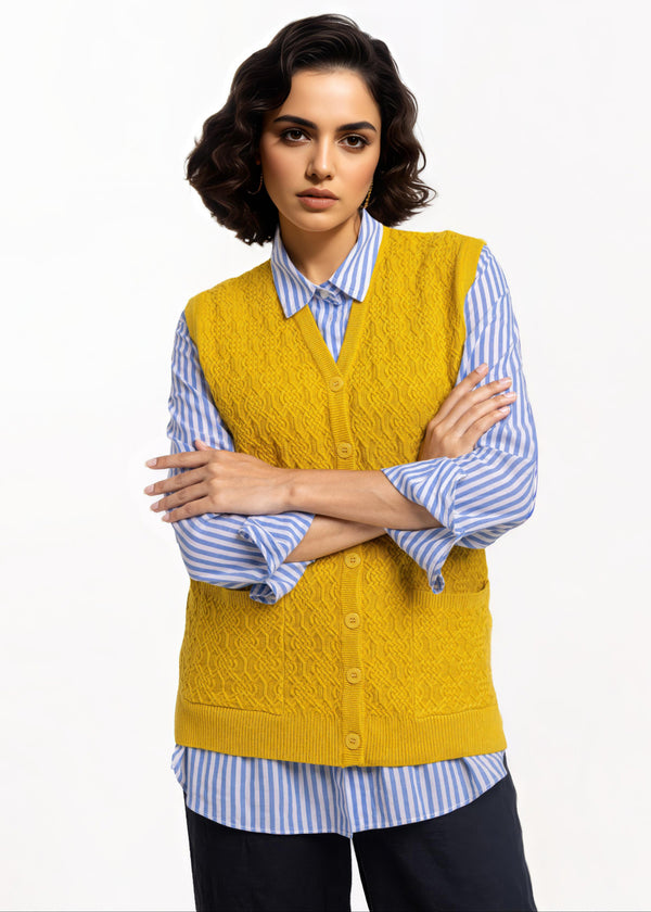Mustard-V-Cardigan Sando Sweater (25Y-214-67)