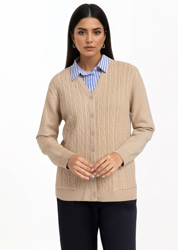 Beige-V-Cardigan Full Sleeves Sweater (25Y-215-67)